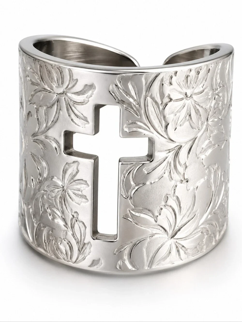 Silver Cross Adjustable Statement Ring | Christian Faith Ring